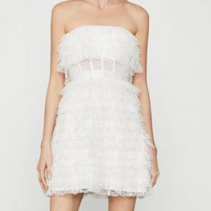 BCBG  White Lace Fringe Strapless Dress